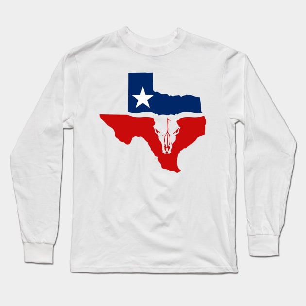 Texas Longhorn Skull With State Flag Long Sleeve T-Shirt by TextTees